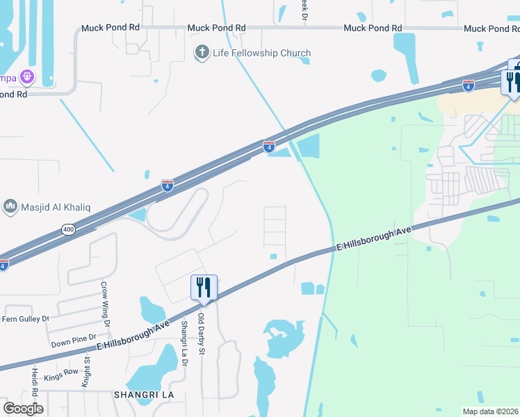 map of restaurants, bars, coffee shops, grocery stores, and more near 1312 Northwood Drive in Seffner