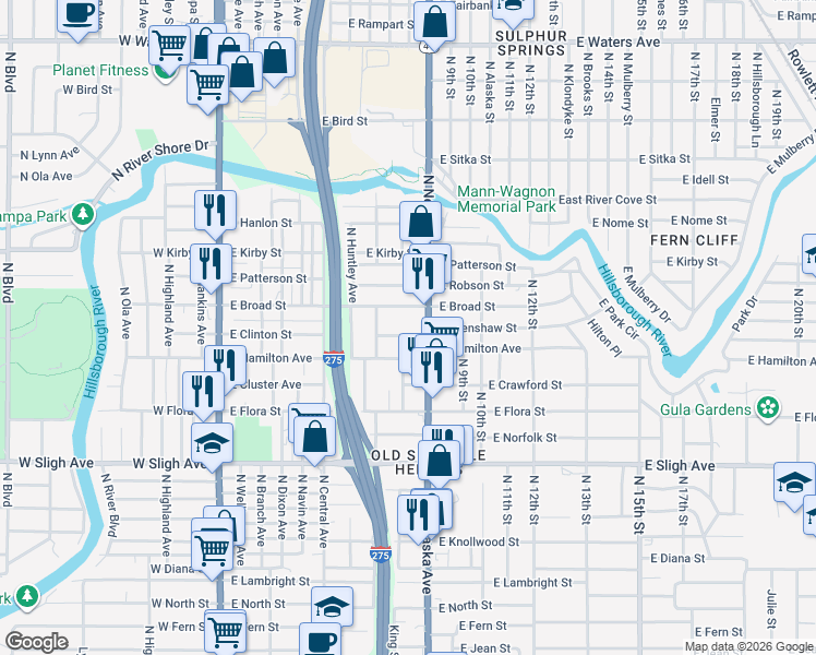 map of restaurants, bars, coffee shops, grocery stores, and more near in Tampa