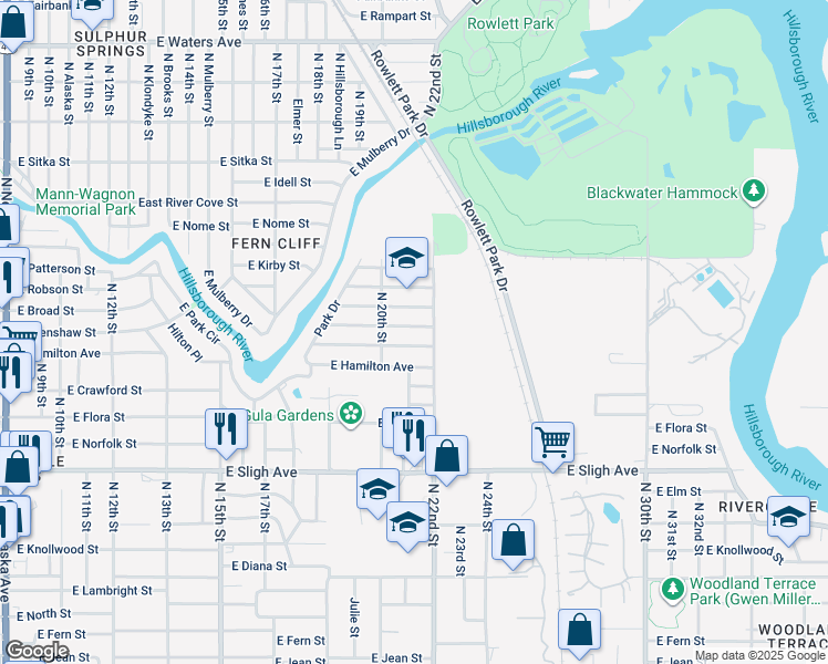 map of restaurants, bars, coffee shops, grocery stores, and more near 2011 East Clinton Street in Tampa
