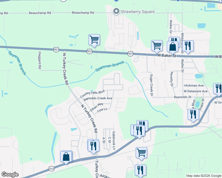 map of restaurants, bars, coffee shops, grocery stores, and more near 4426 Country Hills Boulevard in Plant City