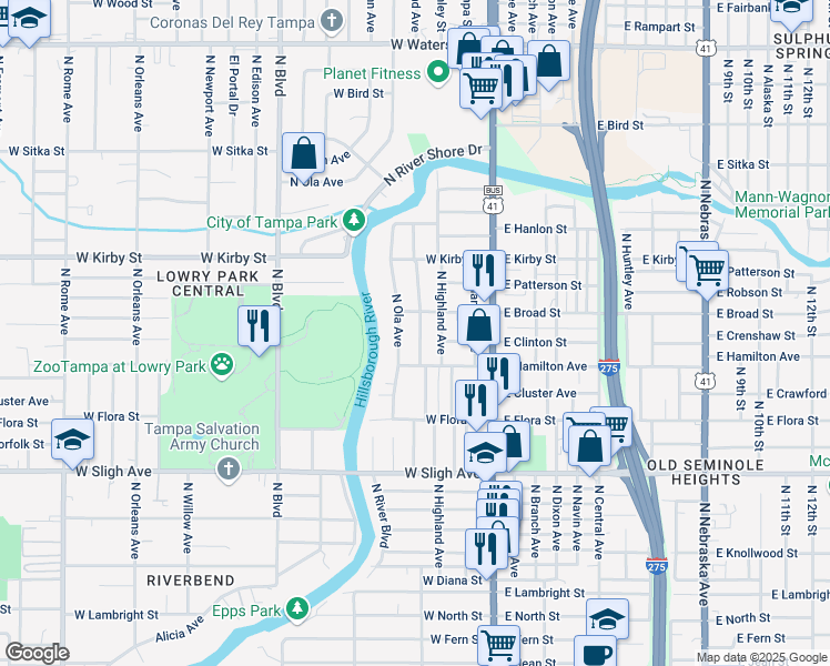 map of restaurants, bars, coffee shops, grocery stores, and more near 7314 North Dartmouth Avenue in Tampa
