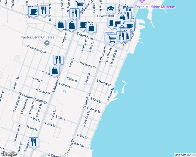 map of restaurants, bars, coffee shops, grocery stores, and more near 814 E Murray St in Rockport