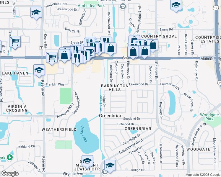 map of restaurants, bars, coffee shops, grocery stores, and more near 2030 Indigo Terrace in Dunedin