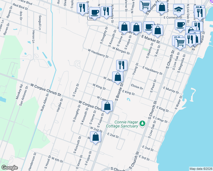 map of restaurants, bars, coffee shops, grocery stores, and more near 624 S Verne St in Rockport