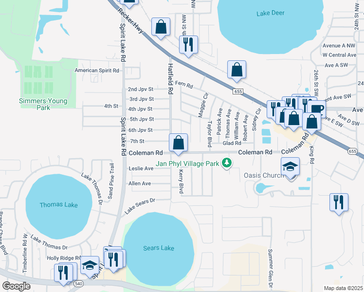map of restaurants, bars, coffee shops, grocery stores, and more near 704 Clayton Circle in Winter Haven