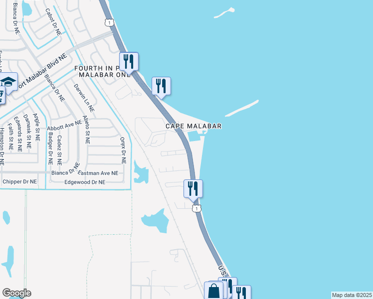 map of restaurants, bars, coffee shops, grocery stores, and more near 3314 Overlook Drive in Palm Bay