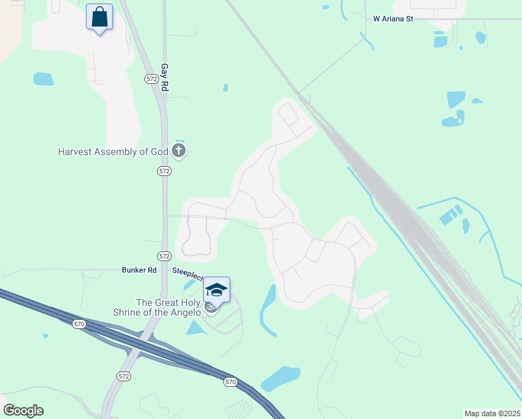 map of restaurants, bars, coffee shops, grocery stores, and more near 3219 Bayou Bay Drive in Lakeland