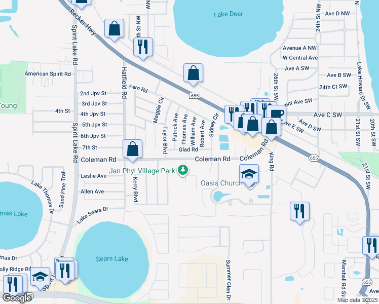 map of restaurants, bars, coffee shops, grocery stores, and more near 706 Glad Road in Winter Haven