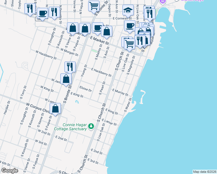 map of restaurants, bars, coffee shops, grocery stores, and more near 1010 South Pearl Street in Rockport
