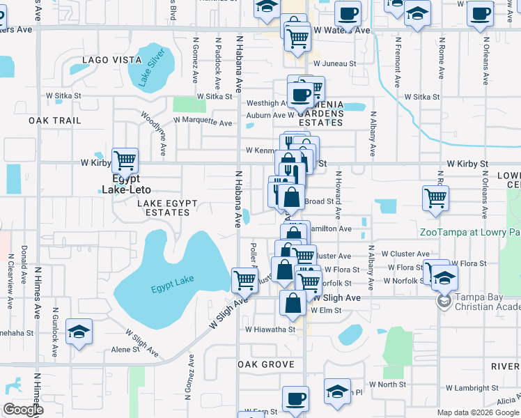 map of restaurants, bars, coffee shops, grocery stores, and more near 2607 Armenia Court in Tampa