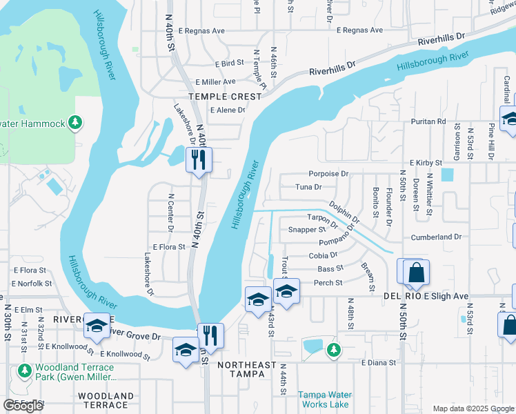 map of restaurants, bars, coffee shops, grocery stores, and more near 4147 Dolphin Drive in Tampa
