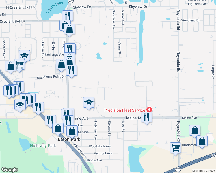 map of restaurants, bars, coffee shops, grocery stores, and more near 2860 Mine and Mill Road in Lakeland