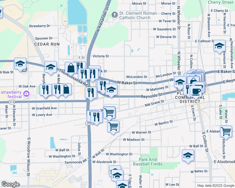 map of restaurants, bars, coffee shops, grocery stores, and more near 1204 Reynolds Street in Plant City