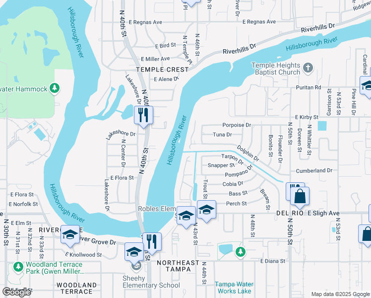 map of restaurants, bars, coffee shops, grocery stores, and more near 4142 Dolphin Drive in Tampa