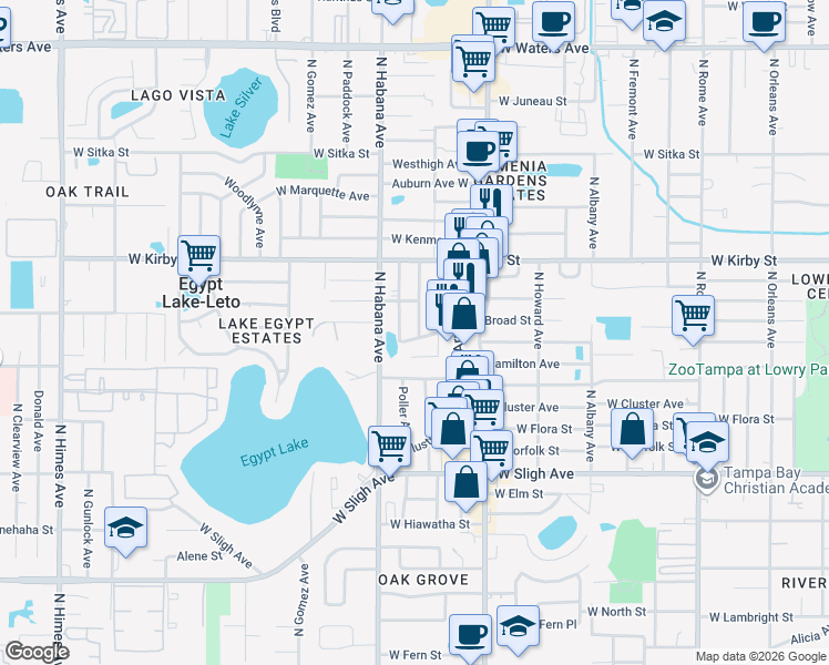 map of restaurants, bars, coffee shops, grocery stores, and more near 2607 Armenia Court in Tampa