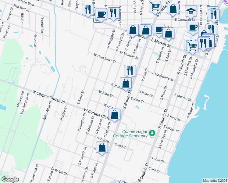 map of restaurants, bars, coffee shops, grocery stores, and more near 624 South Verne Street in Rockport