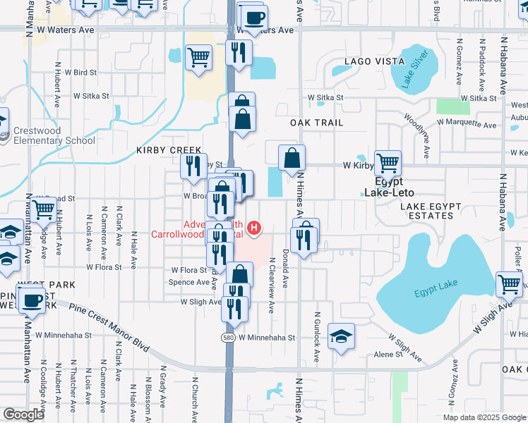 map of restaurants, bars, coffee shops, grocery stores, and more near 7217 North Sterling Avenue in Tampa