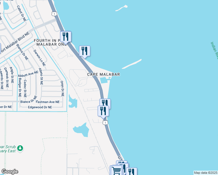 map of restaurants, bars, coffee shops, grocery stores, and more near 5055 Dixie Highway Northeast in Palm Bay