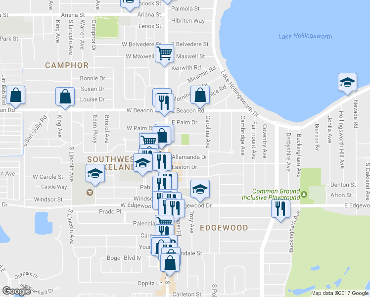 map of restaurants, bars, coffee shops, grocery stores, and more near 209 E Hibiscus Dr in Lakeland