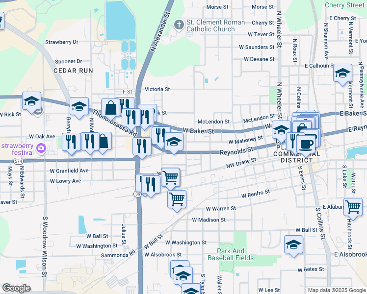 map of restaurants, bars, coffee shops, grocery stores, and more near 1204 Reynolds Street in Plant City