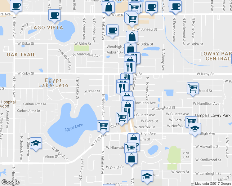 map of restaurants, bars, coffee shops, grocery stores, and more near 2607 West Armenia Court in Tampa
