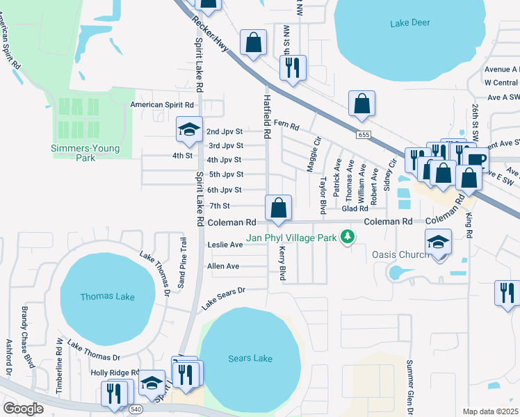 map of restaurants, bars, coffee shops, grocery stores, and more near 102 7th Street in Winter Haven