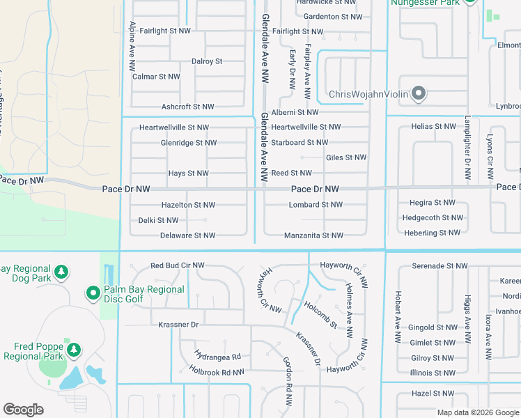 map of restaurants, bars, coffee shops, grocery stores, and more near 760 Glendale Avenue Northwest in Palm Bay