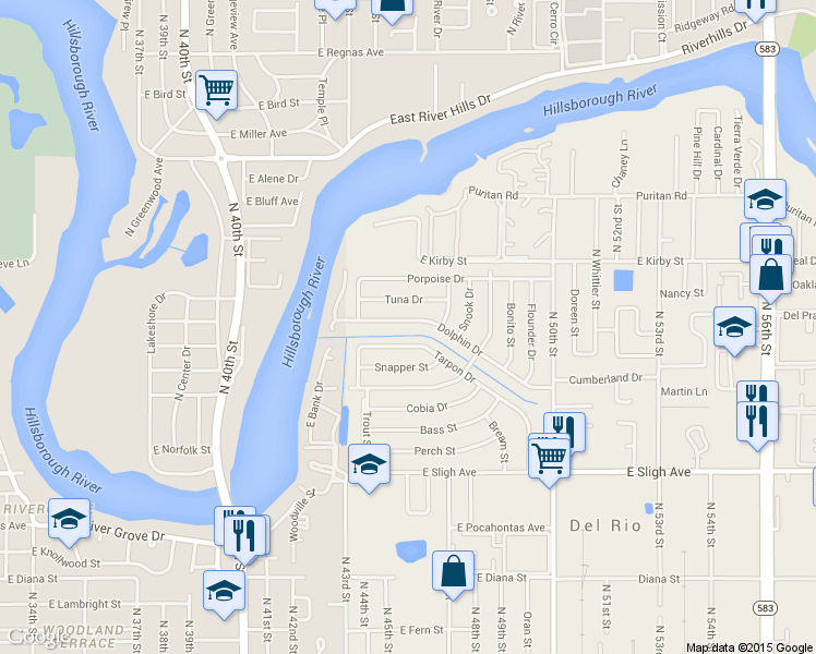 map of restaurants, bars, coffee shops, grocery stores, and more near 4419 Dolphin Drive in Tampa