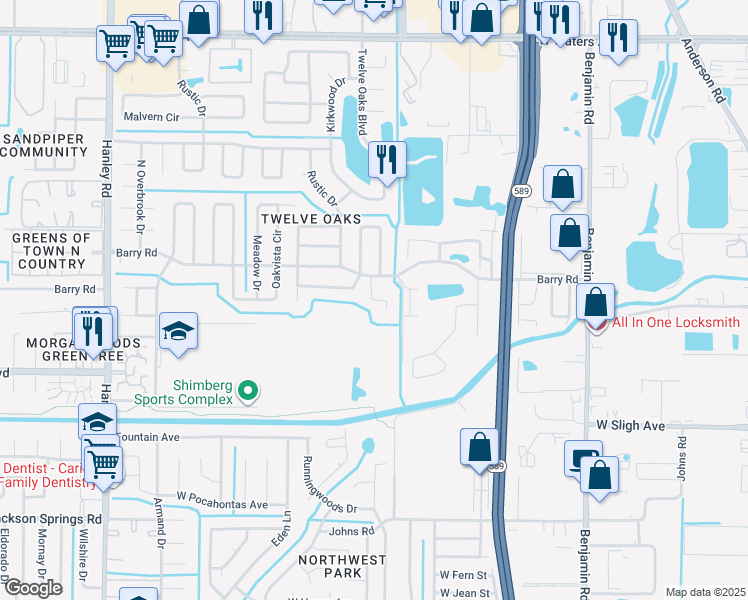 map of restaurants, bars, coffee shops, grocery stores, and more near in Tampa