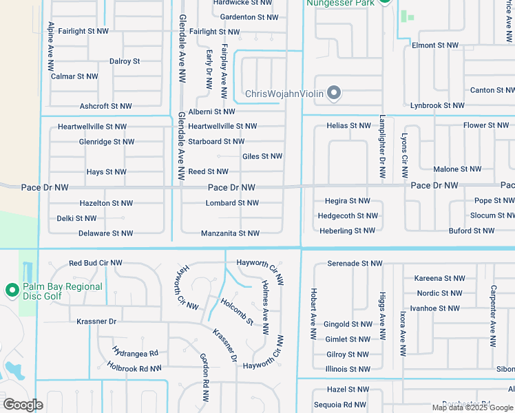 map of restaurants, bars, coffee shops, grocery stores, and more near 1462 Lombard Street Northwest in Palm Bay
