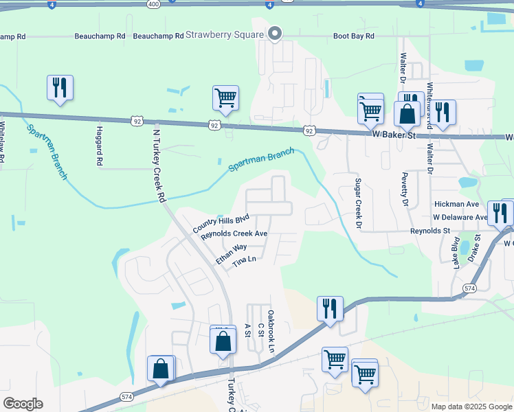 map of restaurants, bars, coffee shops, grocery stores, and more near 4310 Country Hills Boulevard in Plant City