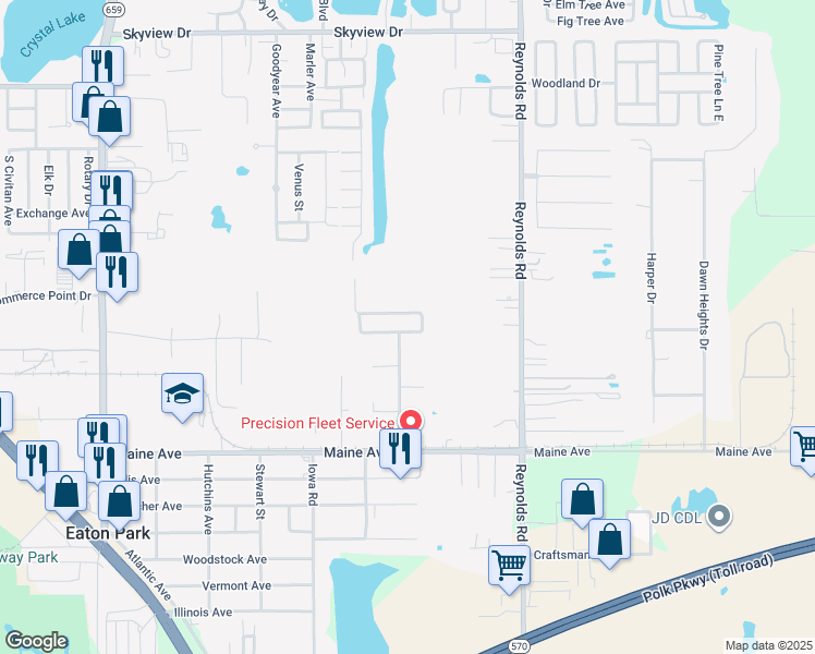 map of restaurants, bars, coffee shops, grocery stores, and more near 3208 Crystal Hills Loop South in Lakeland