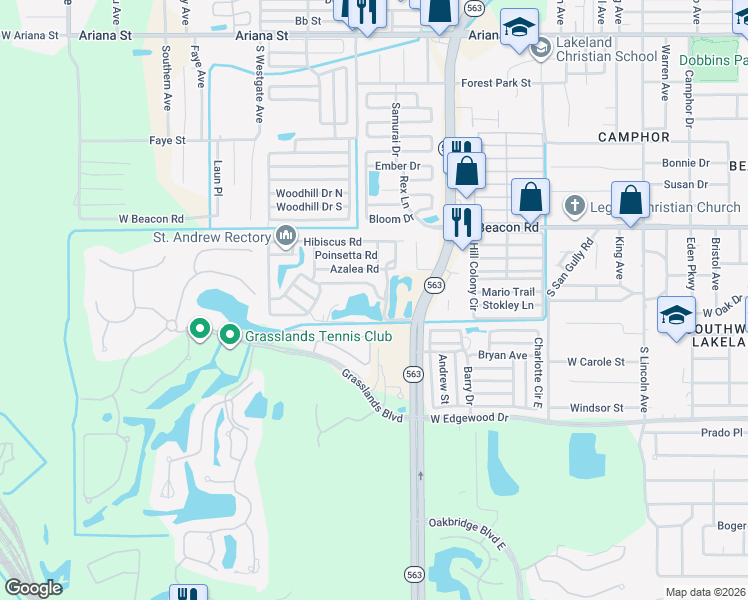 map of restaurants, bars, coffee shops, grocery stores, and more near 146 Magnolia Road in Lakeland