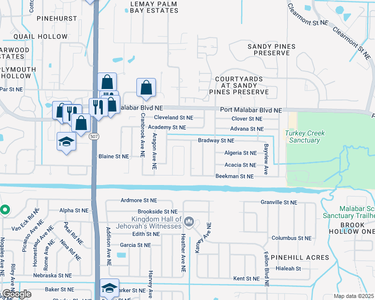 map of restaurants, bars, coffee shops, grocery stores, and more near 1973 Gloria Circle in Palm Bay