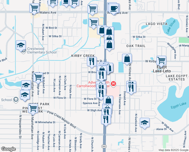 map of restaurants, bars, coffee shops, grocery stores, and more near 7211 North Richard Avenue in Tampa