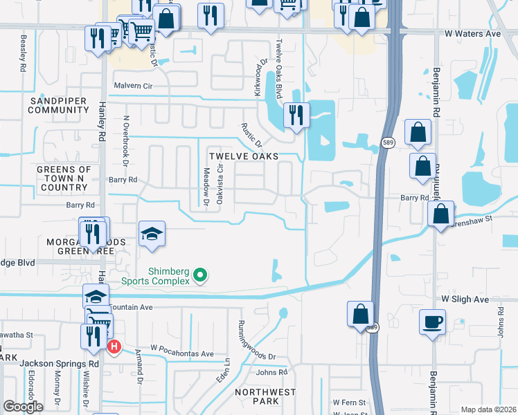 map of restaurants, bars, coffee shops, grocery stores, and more near 6914 Williams Drive in Tampa