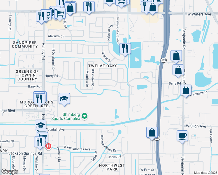 map of restaurants, bars, coffee shops, grocery stores, and more near 6914 Williams Drive in Tampa