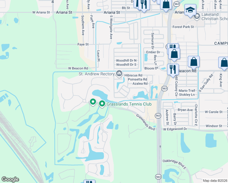 map of restaurants, bars, coffee shops, grocery stores, and more near Magnolia Road in Lakeland