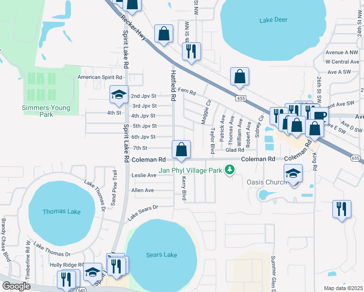 map of restaurants, bars, coffee shops, grocery stores, and more near 704 Clayton Circle in Winter Haven