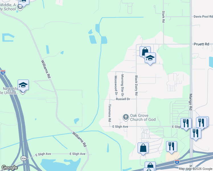map of restaurants, bars, coffee shops, grocery stores, and more near 6248 Timmons Road in Seffner