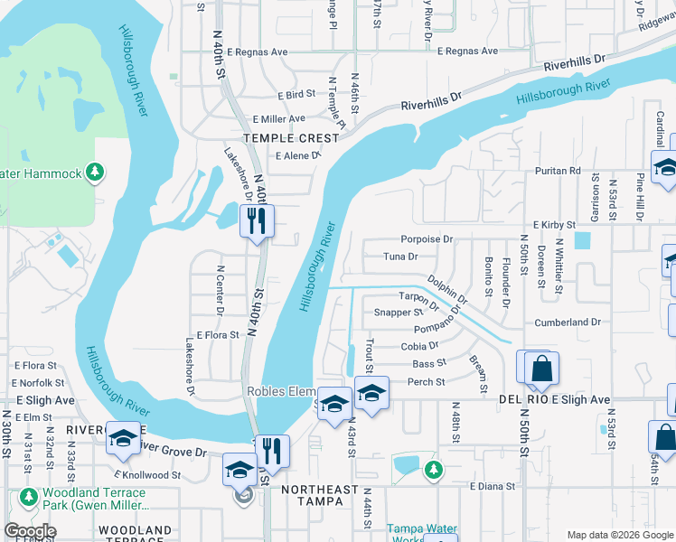 map of restaurants, bars, coffee shops, grocery stores, and more near 4147 Dolphin Drive in Tampa