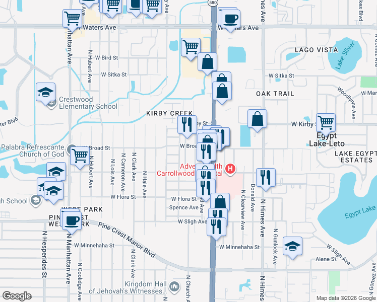 map of restaurants, bars, coffee shops, grocery stores, and more near 7211 North Richard Avenue in Tampa