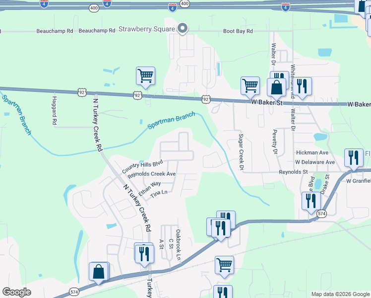 map of restaurants, bars, coffee shops, grocery stores, and more near 501 Lindsay Anne Court in Plant City