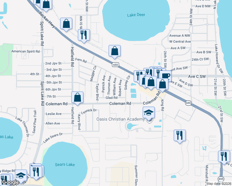 map of restaurants, bars, coffee shops, grocery stores, and more near 507 William Avenue in Winter Haven
