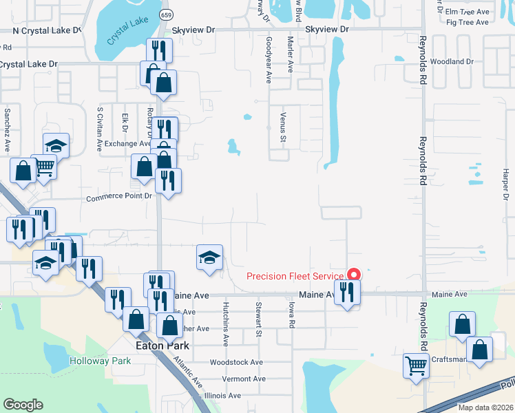 map of restaurants, bars, coffee shops, grocery stores, and more near 2860 Mine and Mill Road in Lakeland