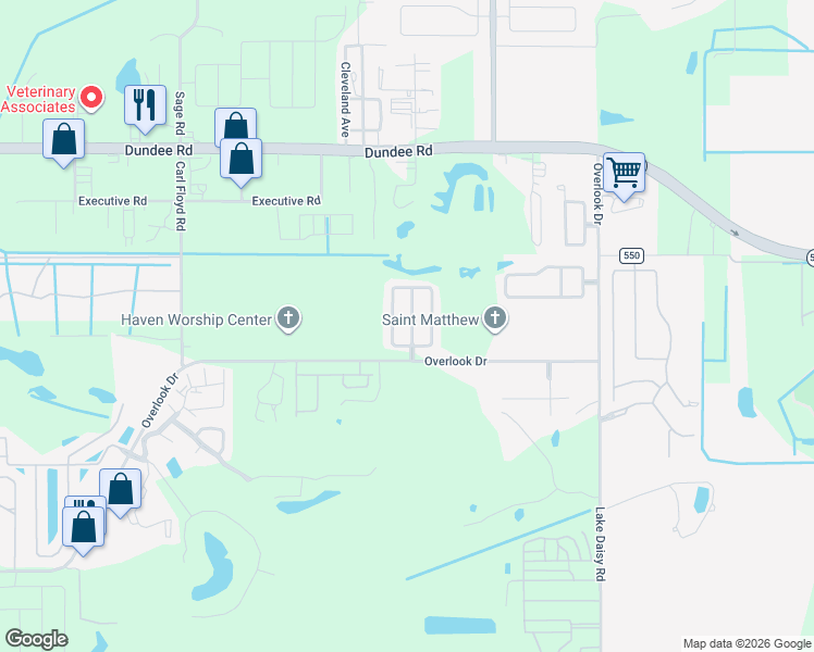 map of restaurants, bars, coffee shops, grocery stores, and more near 1861 Emily Drive in Winter Haven