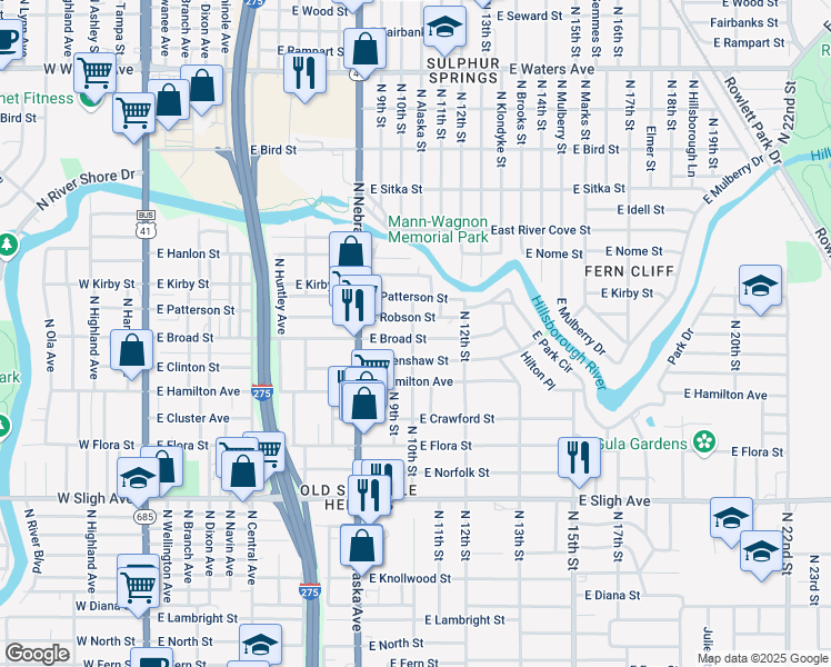 map of restaurants, bars, coffee shops, grocery stores, and more near 1004 East Robson Street in Tampa