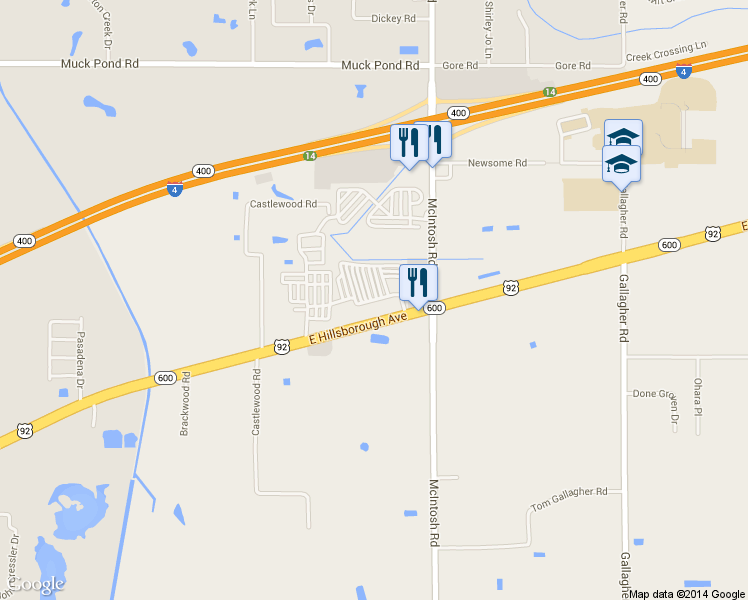 map of restaurants, bars, coffee shops, grocery stores, and more near Air Stream Avenue in Seffner