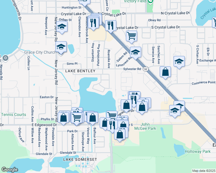 map of restaurants, bars, coffee shops, grocery stores, and more near 2003 Merlin Way in Lakeland