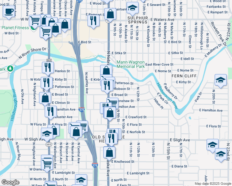 map of restaurants, bars, coffee shops, grocery stores, and more near 906 East Robson Street in Tampa